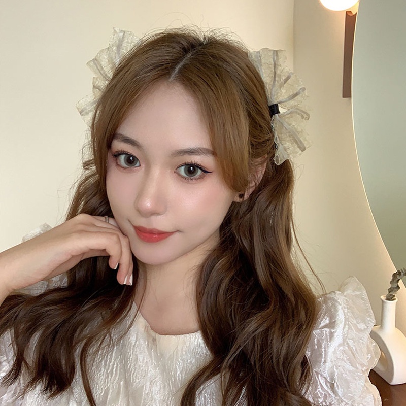 1 cặp kẹp tóc nơ ren dễ thương phong cách Hàn Quốc