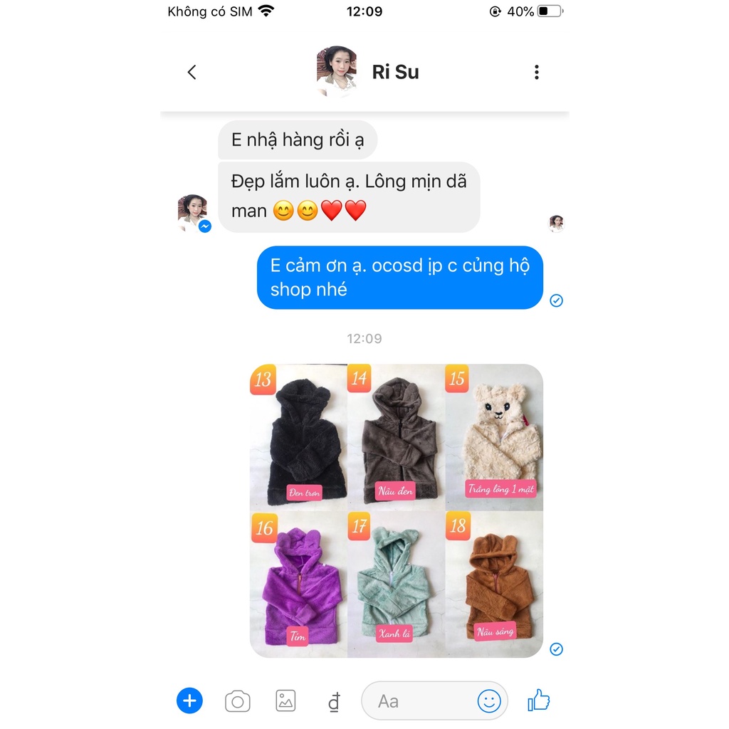 Áo Khoác Lót Lông Tai Gấu có túi Size 8-19kg