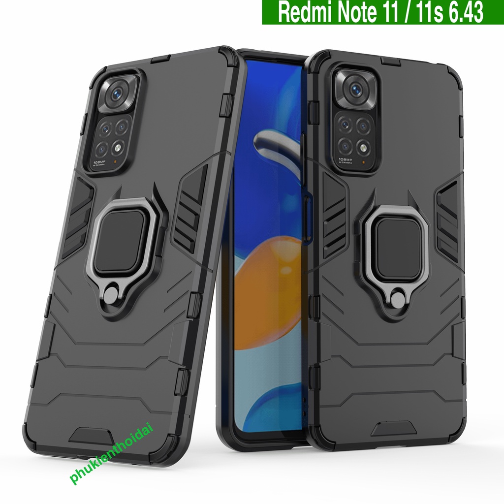 Ốp lưng Redmi Note 11 / Note 11s 6.43' Iron Man Iring chống sốc giá đỡ mặt lưng xem phim kiêm nhẫn hút ô tô
