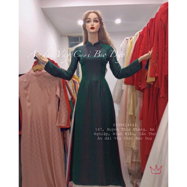 Áo dài tơ màu hồng xanh kiểu hoa hậu khánh Vân- hiền thục