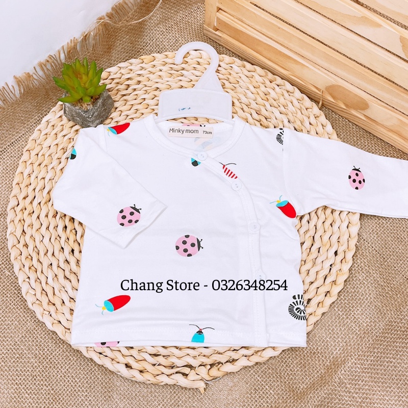 Áo Tay Dài/ Tay Ngắn Màu Trắng Vải Thun Lạnh Cao Cấp Minky Mom In Hình Động Vật Cho Bé Từ 3-6kg