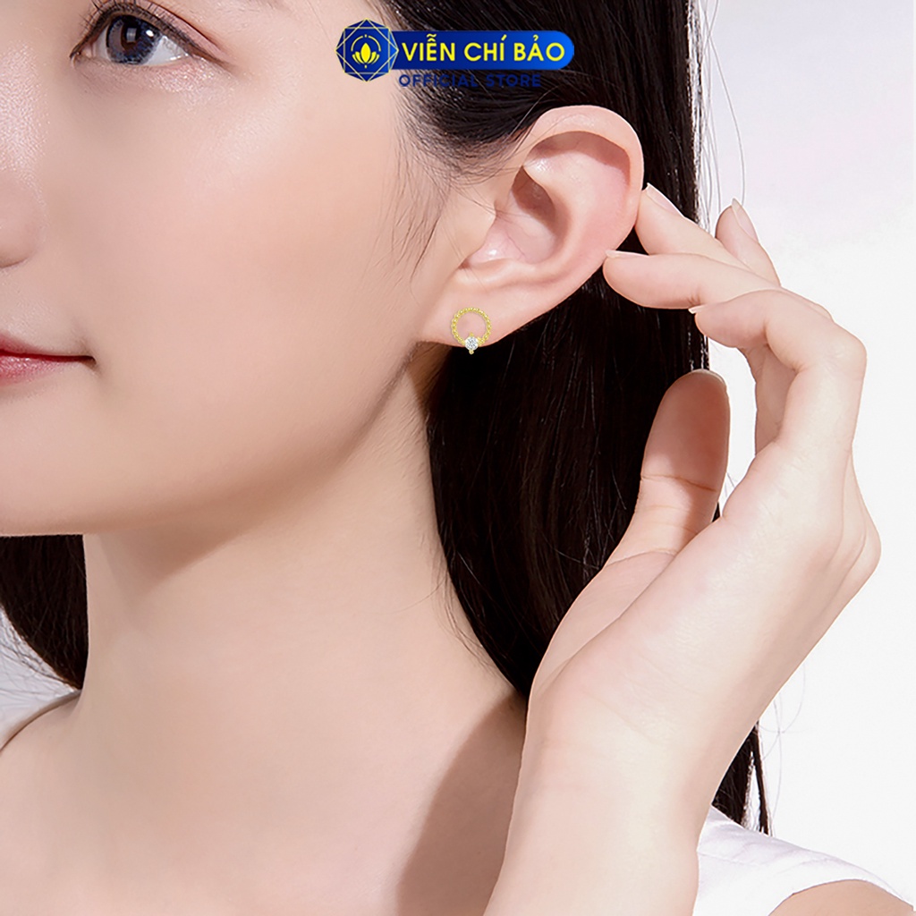 Khuyên tai vàng nữ hình tròn đính đá trắng vàng 10K thời trang phụ kiện trang sức nữ Viễn Chí Bảo B800033