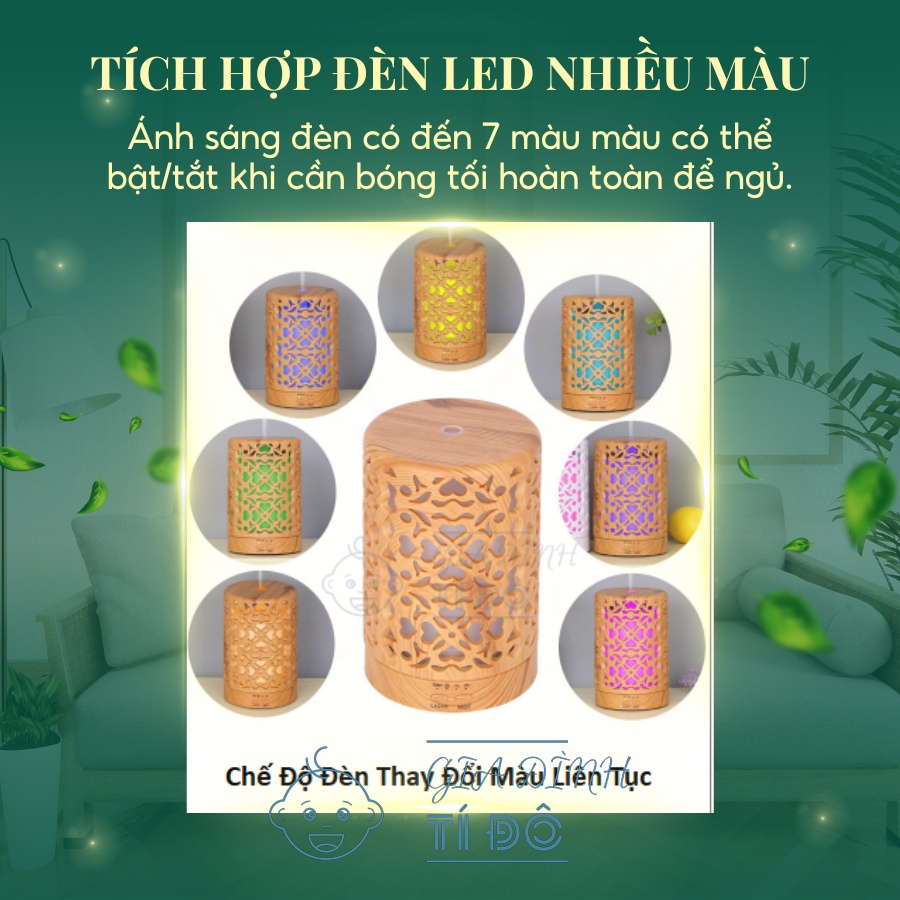 Máy xông tinh dầu tạo ẩm, khuếch tán hương thơm làm mát Không Khí Kiểu Dáng Hoa Văn Điêu Khắc Dung Tích 150ml