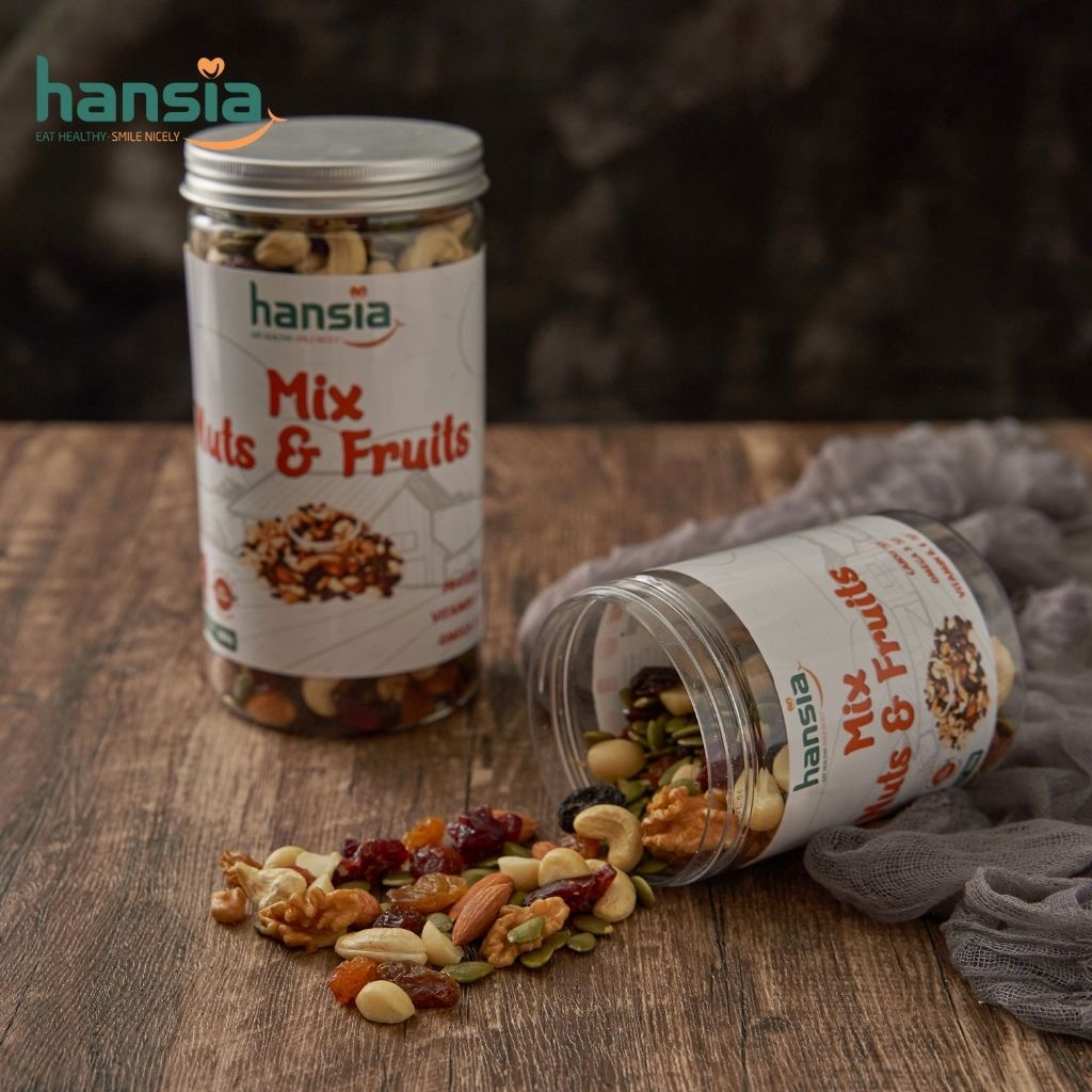 Hạt Trái Cây Sấy Mix Nuts&amp;Fruits Organic HANSIA Thơm Ngon Bổ Sung Dinh Dưỡng Có Thể Thay Thế Bữa Ăn Nhẹ 300g-500g