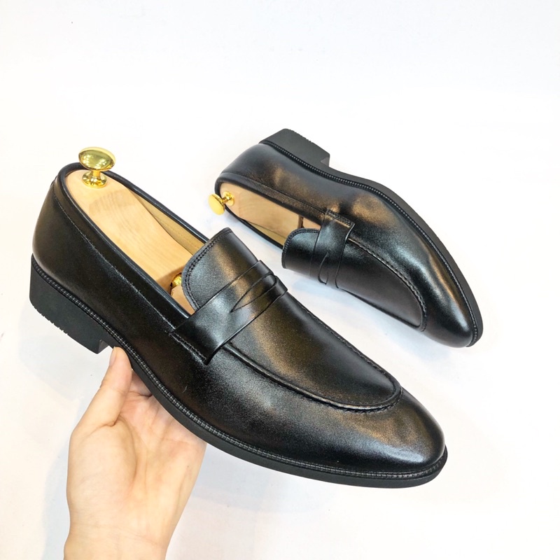 Giày Loafer OneMan da bò thật đế cao su - Da nhập khẩu nguyên tấm loại 1, tl033 tl033n bảo hành 12 tháng