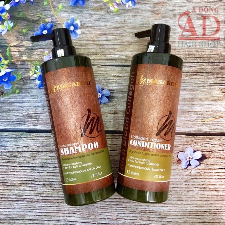 Bộ dầu gội xả phục hồi siêu mượt tóc Masaroni Rich Biotin Collagen repair Shampoo & Conditioner 800ml