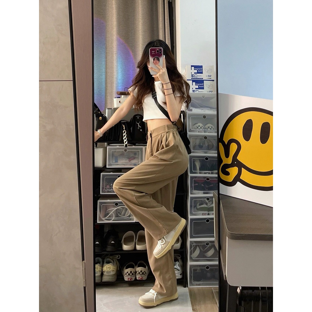 Quần ống rộng Phong Cách retro Hàn Quốc Cho Nữ