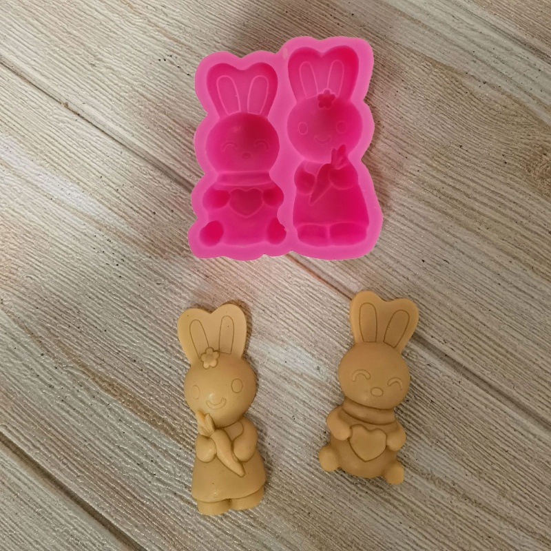 Khuôn Silicone Tạo Hình Làm Bánh Kẹo Hình Thỏ Phục Sinh 2 Ngăn