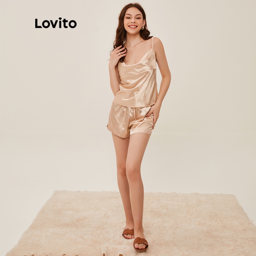 Lovito Bộ Đồ Ngủ Vải Satin Lưng Thun L20D466