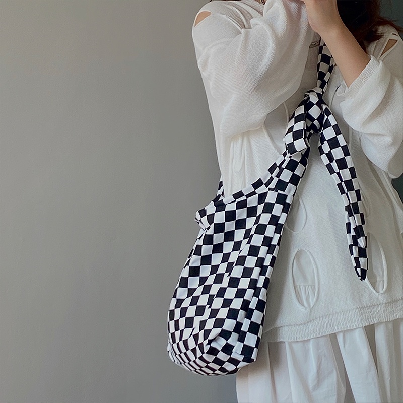 Túi đeo chéo IELGY bằng vải canvas sức chứa lớn họa tiết caro thời trang phong cách Hàn Quốc năng động cho nữ