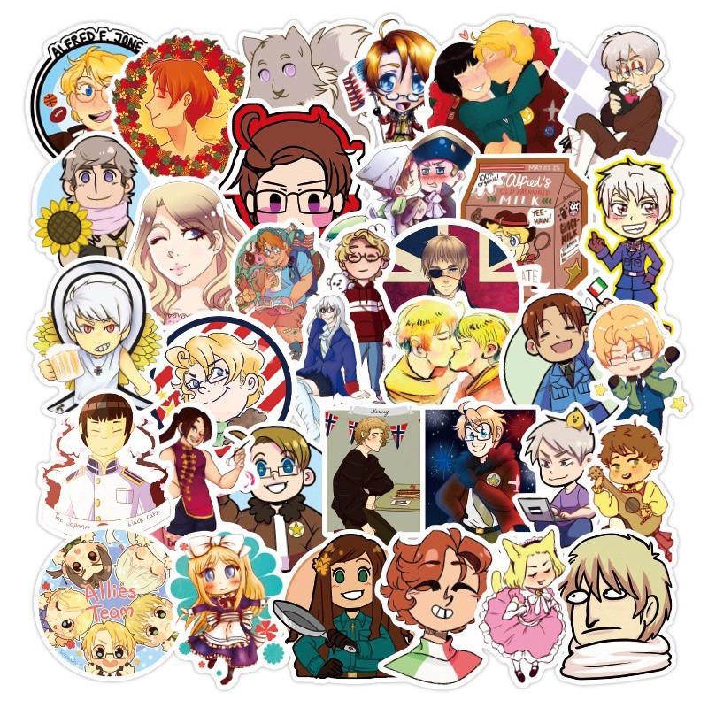 Set 50 miếng sticker anime Axis Powers dán trang trí chống thấm dễ thương