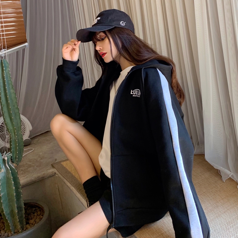 áo khoác nỉ thể thao nỉ bông 1 sọc form thụng màu đen basic, cực xinh xắn cá tính | BigBuy360 - bigbuy360.vn