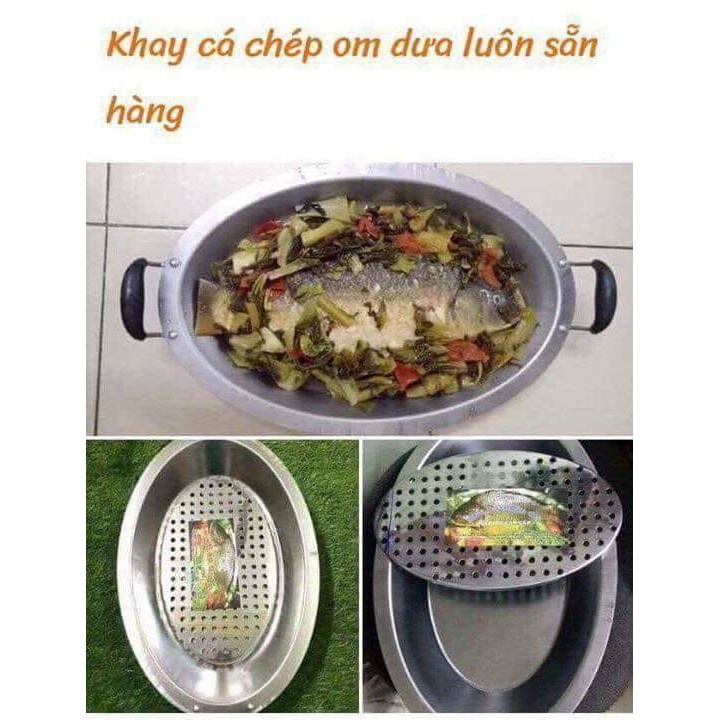 Khay cá chép om dưa inox dùng được bếp điện từ