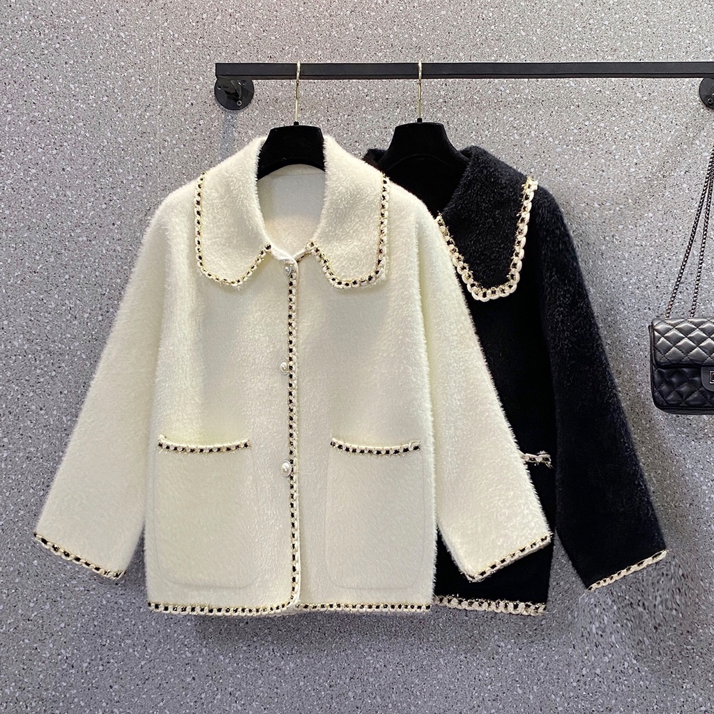BIGSIZE ÁO khoác cardigan lông thú dáng ngắn tay dài from Rộng mùa thu đông Pháp xinh đẹp - quảng châu cao cấp