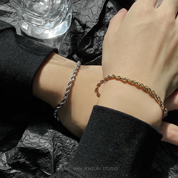 Vòng Tay Dây Thừng Dành Cho Nam Nữ Unisex Thời Trang Loki Accessories Màu Vàng Bạc Chất Liệu Inox - Vòng Smooth