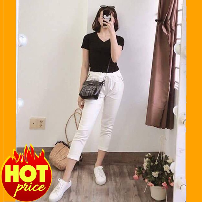 Quần Baggy Lưng Thun Nữ Trơn + Clip + Ảnh Thật - 2 Màu Đen và Trắng