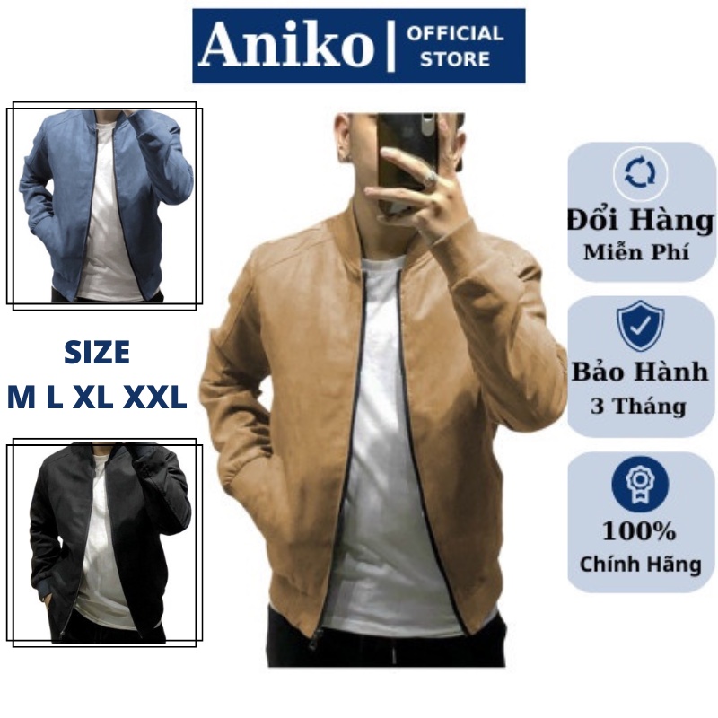 Áo khoác da lộn nam tay chun cổ bamber áo da cao cấp 4 màu trẻ trung năng động