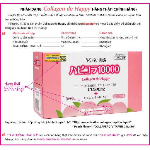 Collagen Nước Giúp Da Sáng Hồng,Mịn Màng Tươi Trẻ, Giảm Nám,Chắc Khỏe Xương Collagen De Happy 10.000mg