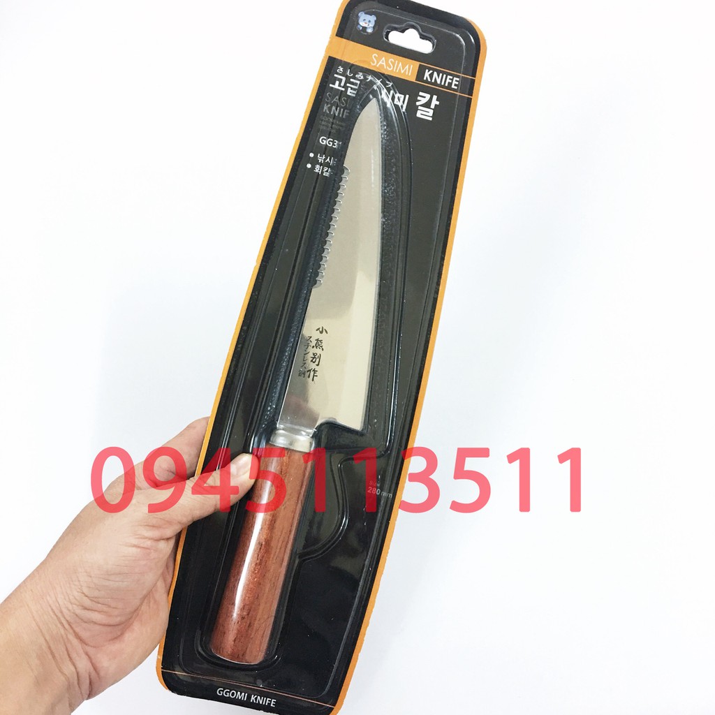 Dao thái Sasimi GG315 Xuất xứ Hàn Quốc cán gỗ, lưỡi thép không gỉ 17.5cm