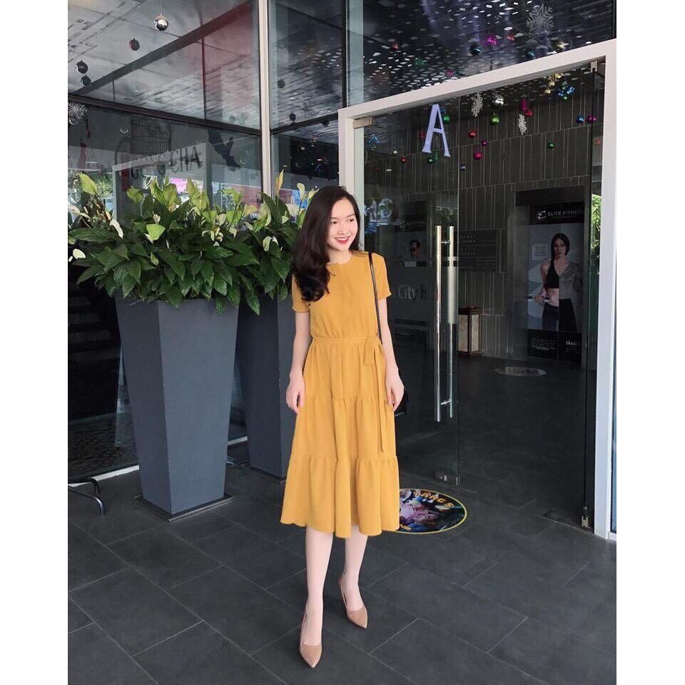 Váy mango 3 tầng màu vàng