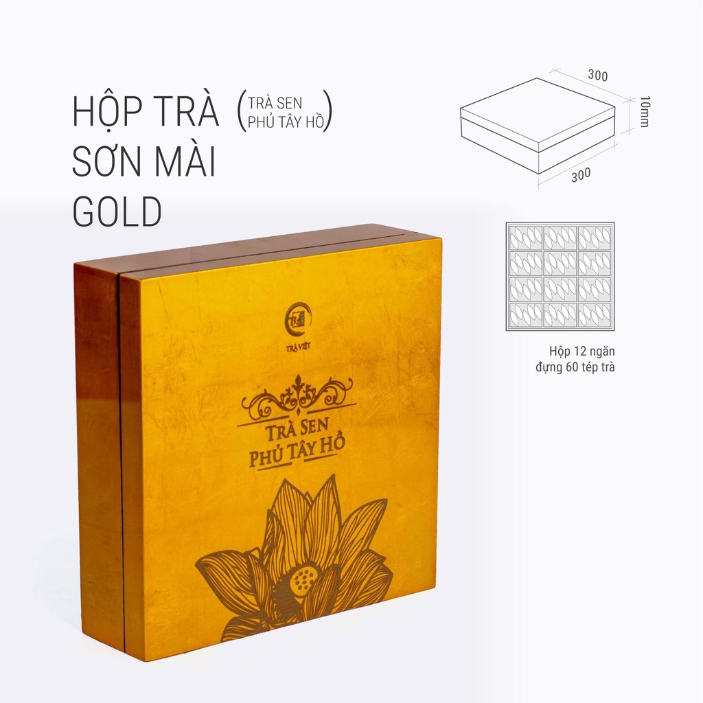 TRÀ VIỆT Hộp Quà Sơn Mài Mỹ Nghệ Đặc Biệt Gold 9999 Cao Cấp Sen Tây Hồ