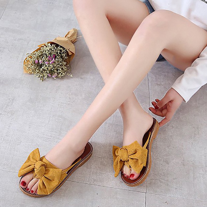 Dép đi biển chống trượt đính nơ xinh xắn cho nữ