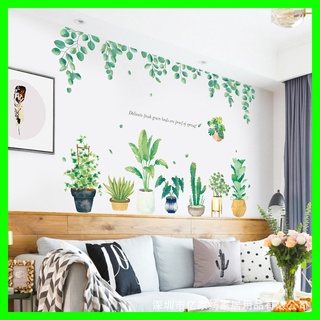 Decal dán tường tán lá+ chậu cây