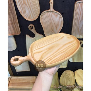 Khay - Thớt gỗ lệch có tay cầm decor 28 (KT: 28x15cm)
