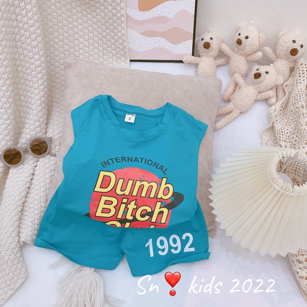 Bộ ba lỗ bé trai, bộ quần áo mùa hè chất cotton họa tiết Dumbo mềm mát cho bé