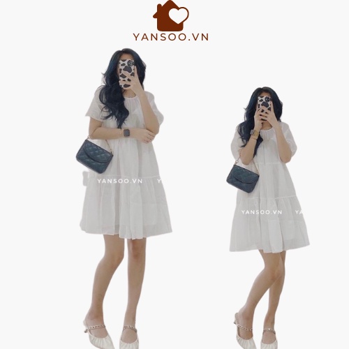 Váy babydoll trắng dáng xoè chất tơ 2 lớp  , đầm trắng dự tiệc ( Ảnh thật 100% ) đi biển du lịch , cafe rất xinh YANSOO