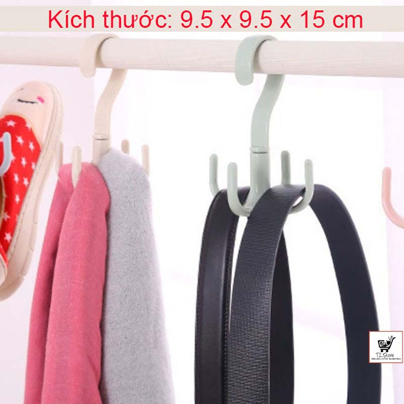 Móc treo đồ 4 chấu xoay 360 độ, bằng nhựa, phơi giày, treo vật dụng tiện lợi - MÓC XOAY 360 ĐỘ