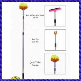 CHỔI QUÉT TRẦN 3 trong 1: quét mạng nhện, lau kính trên cao, móc phơi đồ,