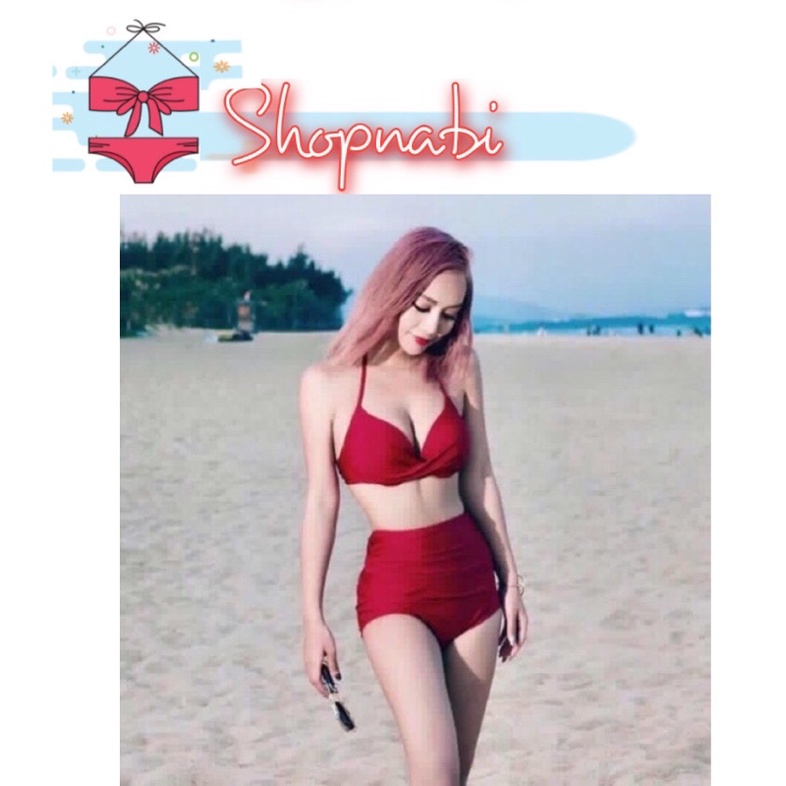 Set bikini cạp cao quần nhúng che bụng