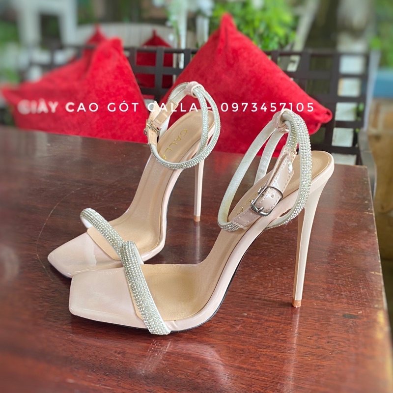 sandal đính đá đủ màu (đen, đỏ, nude, bạc) cao 7cm đến 12cm