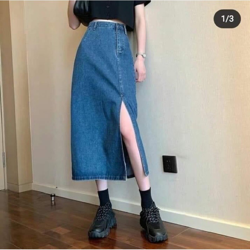 (Order) Chân váy jeans xẻ vạt