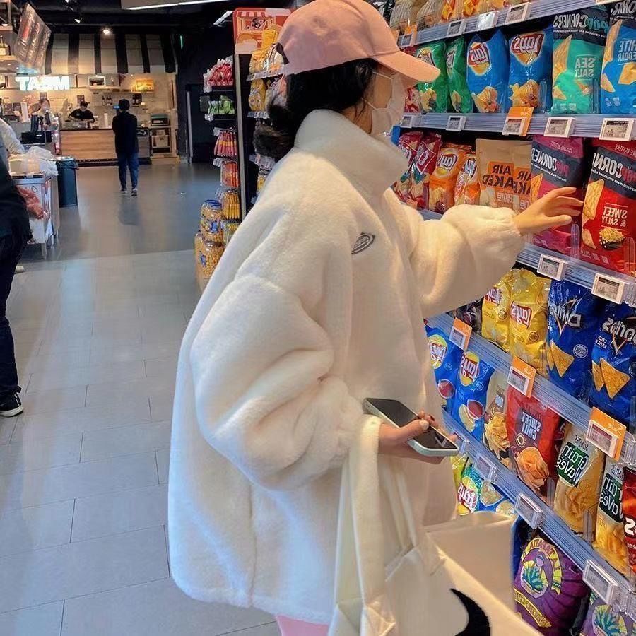 Áo khoác lông thỏ nhân tạo dày dặn giữ ấm mùa thu đông phong cách Hàn Quốc cho nữ