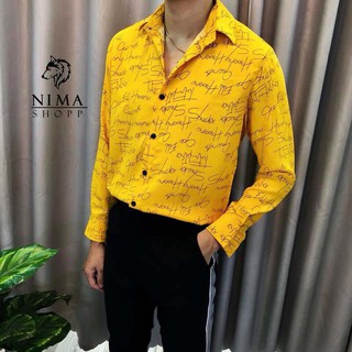 Áo sơ mi nam dài tay vải lụa họa tiết chữ cao cấp NMM033