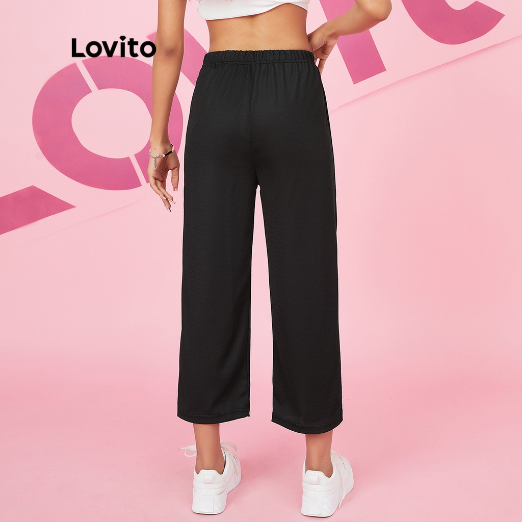 Quần Lovito trơn màu có tua rua phong cách preppy L16X286 (đen)