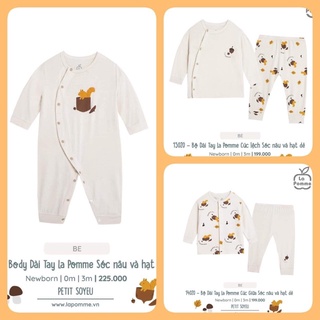 [La Pomme  Sơ  Sinh] bộ dài tay in hình sóc và hạt dẻ( ko có phụ kiện)