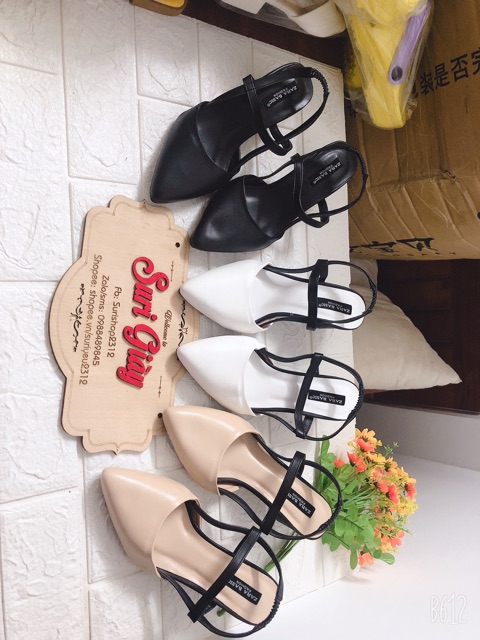 giày sandal bít mũi da lì mềm gót 5p êm chân mã H14