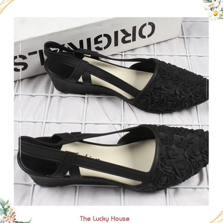 Giầy Vintage hoa hồng hở gót chịu nước siêu dễ thương GN24