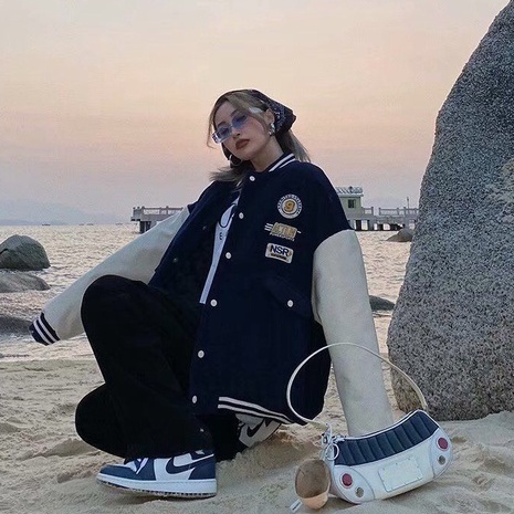 Áo khoác bomber nhung phối tay họa tiết logo NSR trước ngực/ Áo khoác thu đông nam nữ tay bồng phom rộng unisex | BigBuy360 - bigbuy360.vn