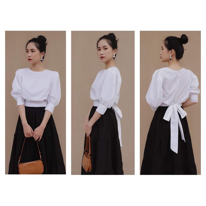 Áo croptop nữ ❣️FREESHIP❣️ÁO CỔ TRÒN THẮT NƠ SAU LƯNG Phom dáng ao chuẩn đẹp,