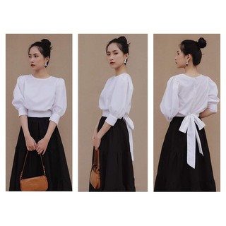  Áo croptop nữ ❣️FREESHIP❣️ÁO CỔ TRÒN THẮT NƠ SAU LƯNG Phom dáng ao chuẩn đẹp 