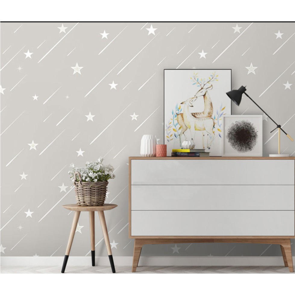 Cuộn 10m giấy dán tường sao băng xám khổ rộng 45cm