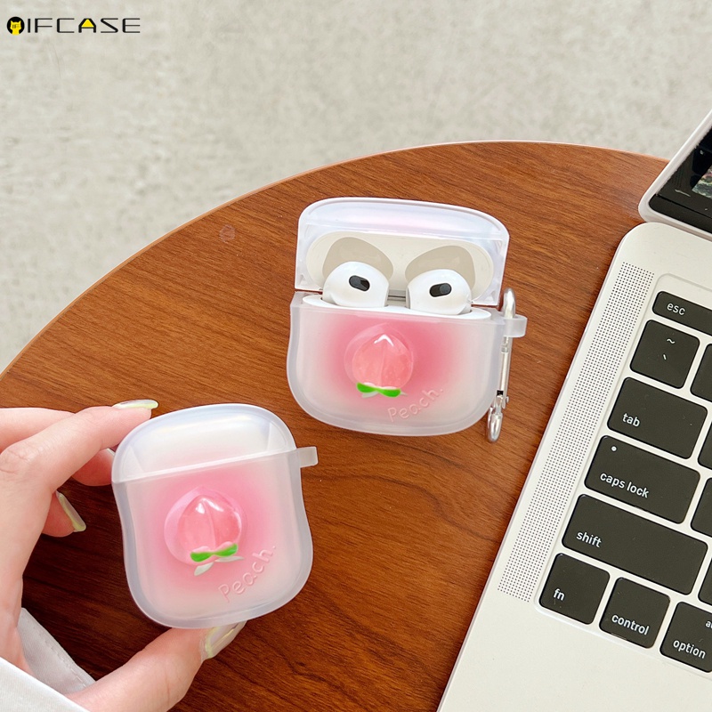 Vỏ Bảo Vệ Hộp Sạc Tai nghe không dây Airpods 1 2 3 Pro 3 Màu Gradient Họa Tiết Trái Đào Dễ Thương