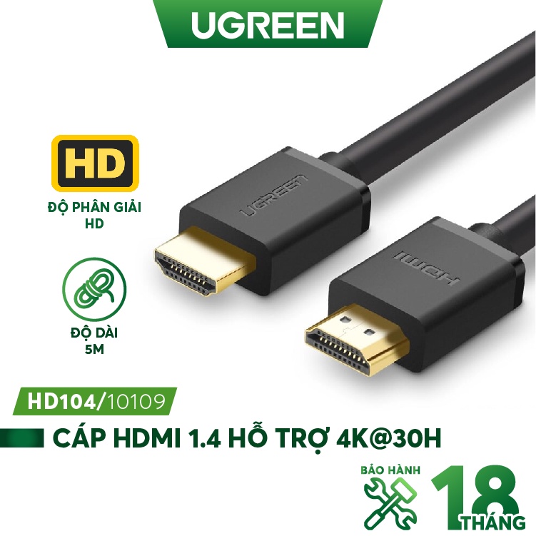 Dây HDMI 1.4 thuần đồng 19+1 Dài 1-5M UGREEN HD104 - Hàng phân phối chính hãng - Bảo hành 18 tháng