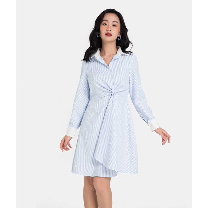 Đầm sơ mi nữ thời trang HNOSS tay dài xoắn eo HNDLU049