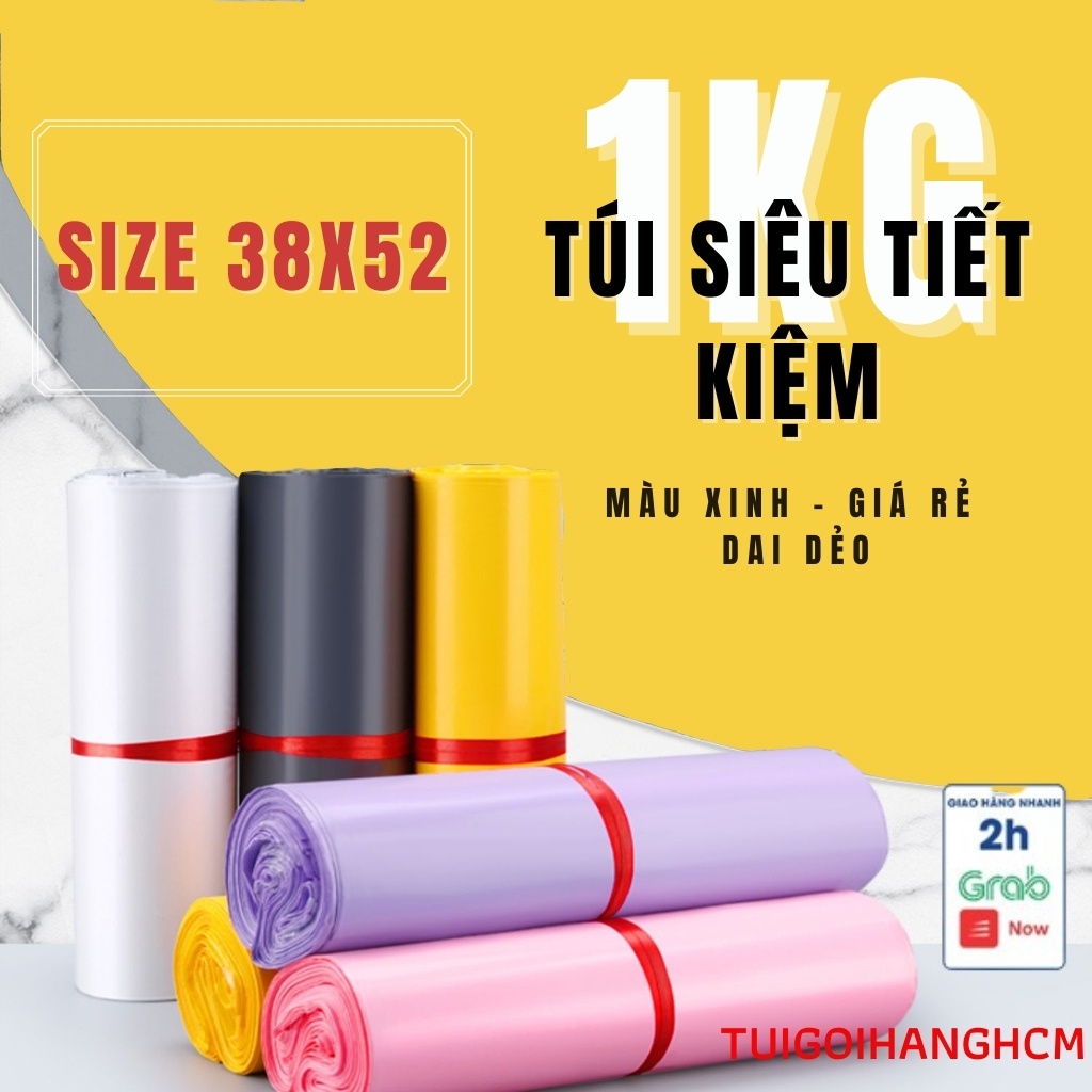 Túi gói hàng đóng hàng loại TIẾT KIỆM size 38x52 cuộn 1kg nhiều màu giá rẻ - Tuigoihanghcm