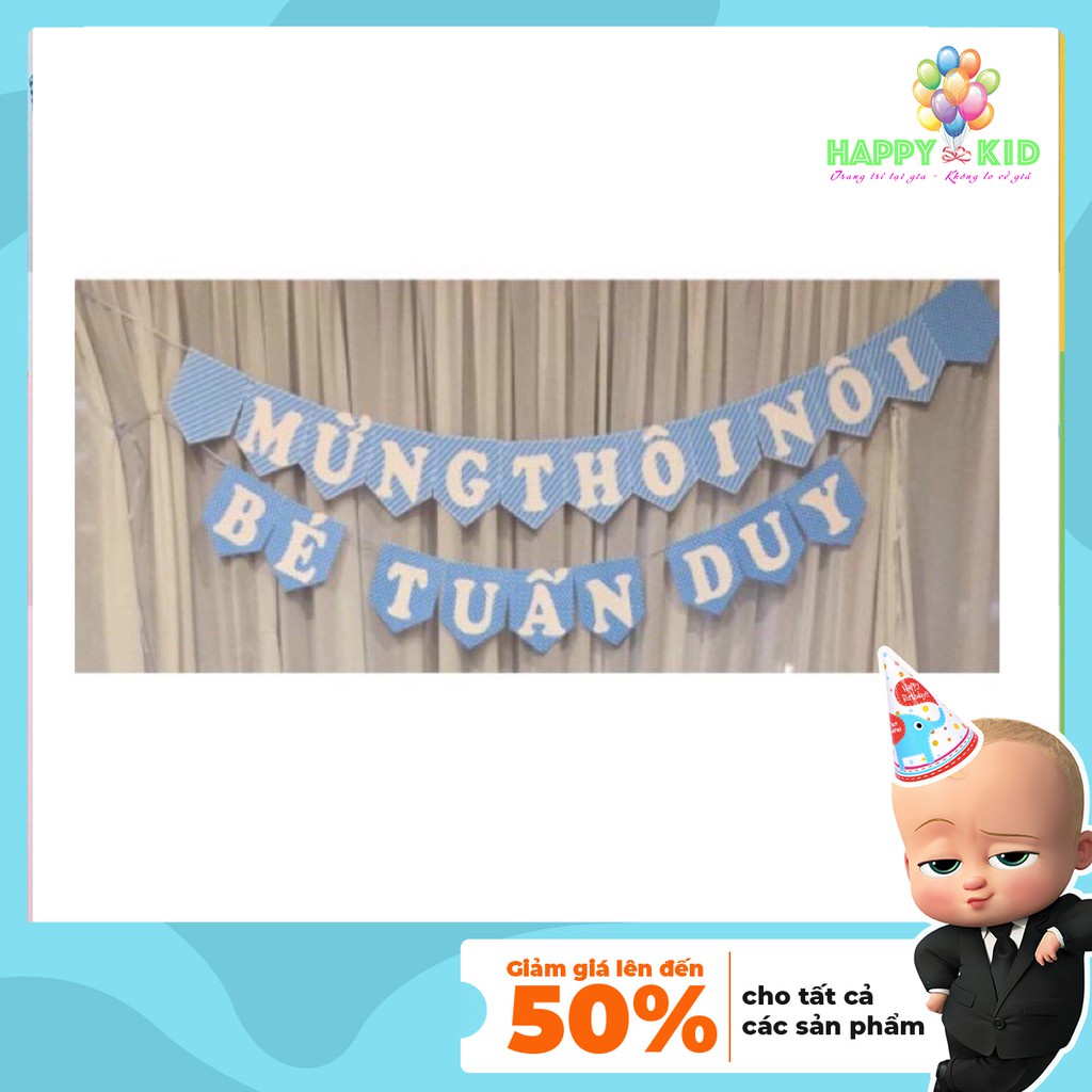 Dây chữ ghép tên trang trí sinh nhật thôi nôi đầy tháng thiết kế theo yêu cầu HAPPYKID DCGT
